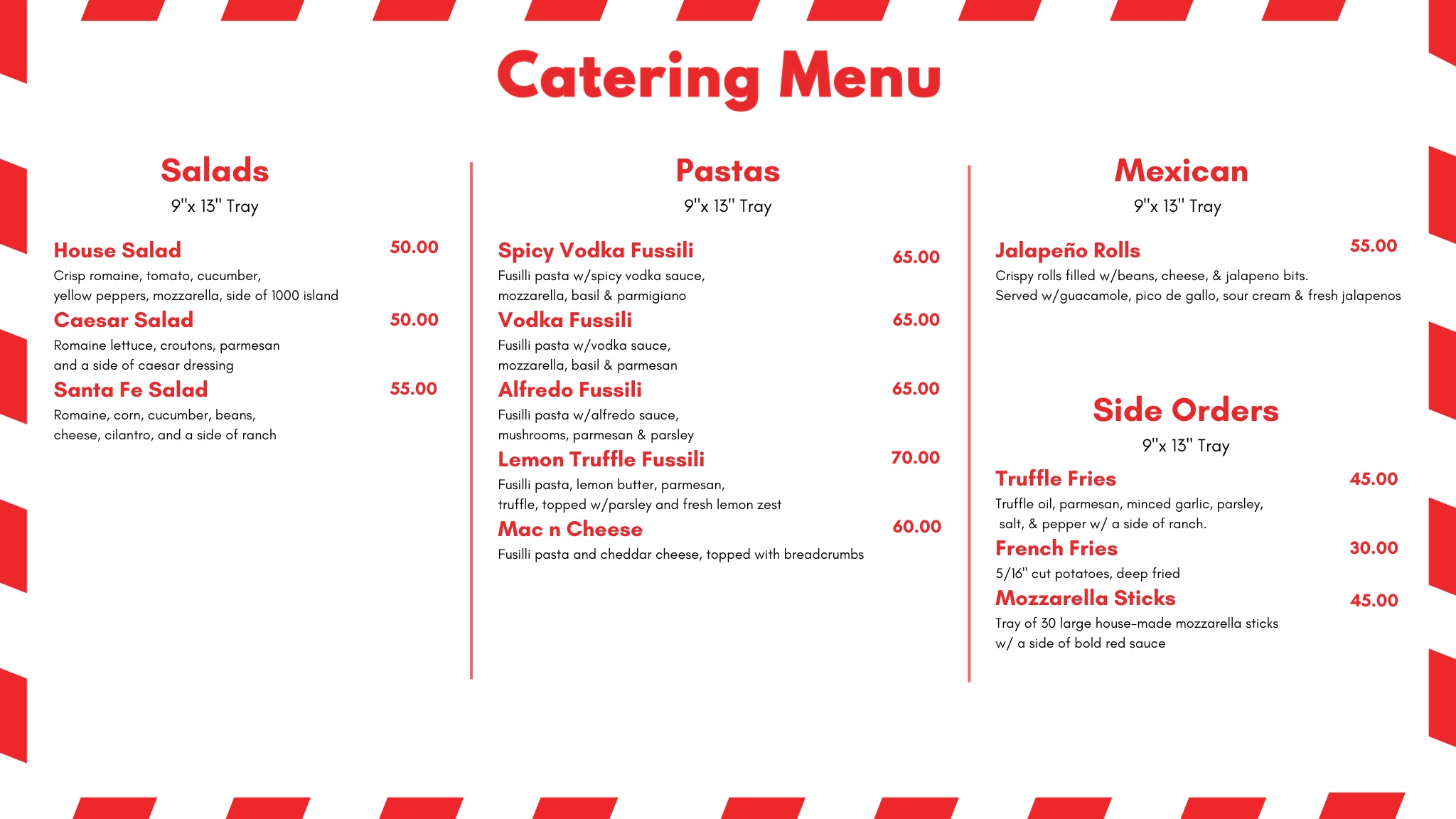 550 Pizza Catering Menu